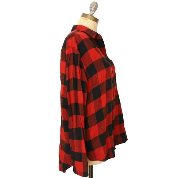 MADEWELL Plaid Fleece Oversized Button Down Shirt S Red Black Lumberjack EUC B85 - Picture 3 of 6